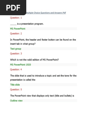 Ms Powerpoint Mcq Questions And Answers Pdf
