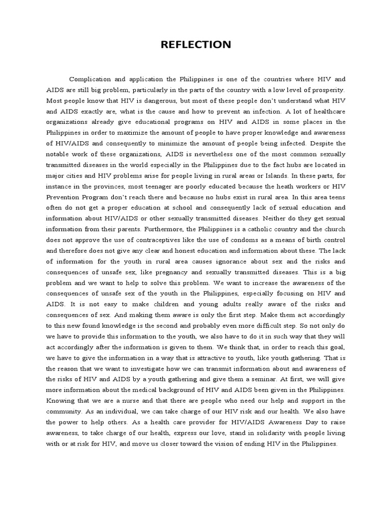 Hiv Reflection | PDF | Safe Sex | Hiv/Aids