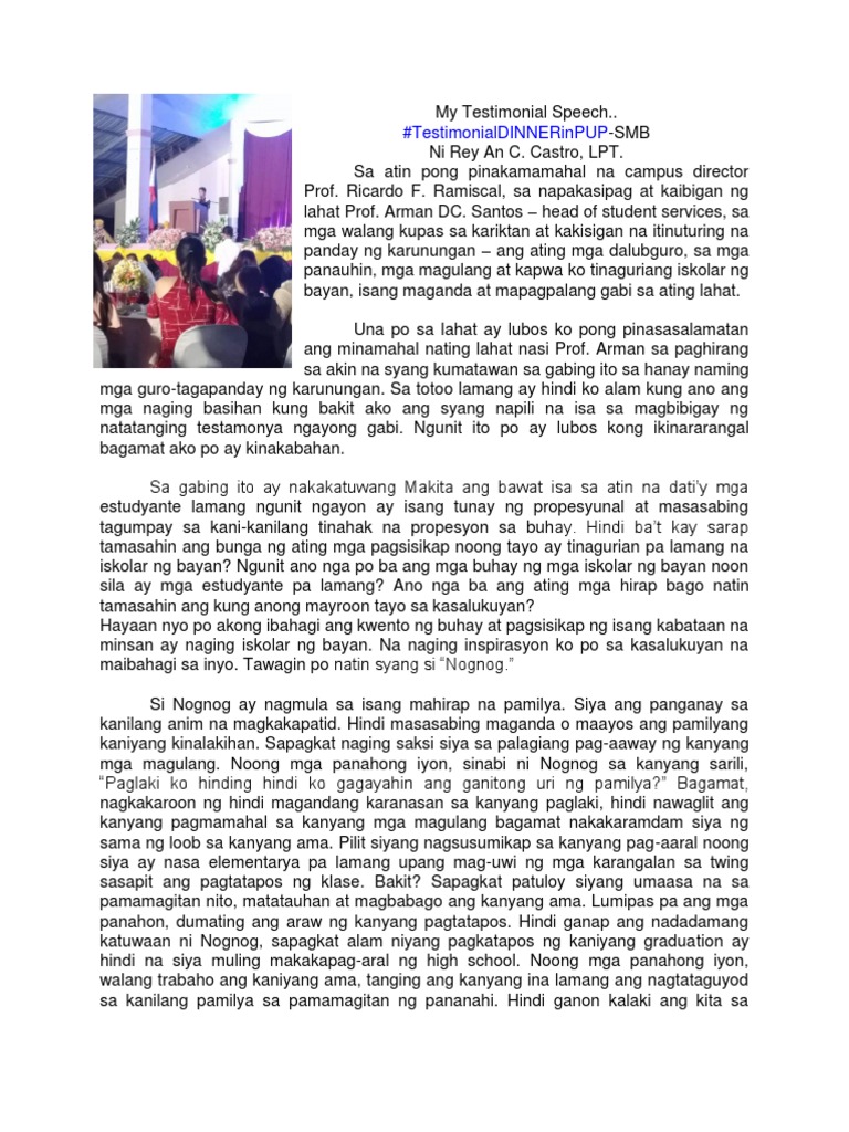 My Testimonial Speech | PDF