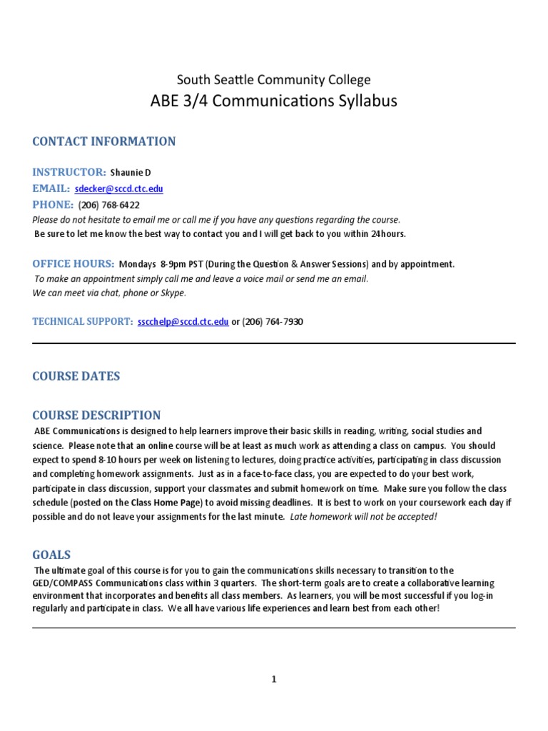 ABE Communications Course Syllabus | PDF | Educational Technology | Lecture