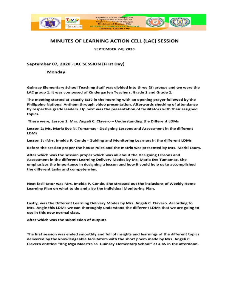 LAC Session Minutes: Sept 2020 | PDF | Educational Psychology | Applied ...