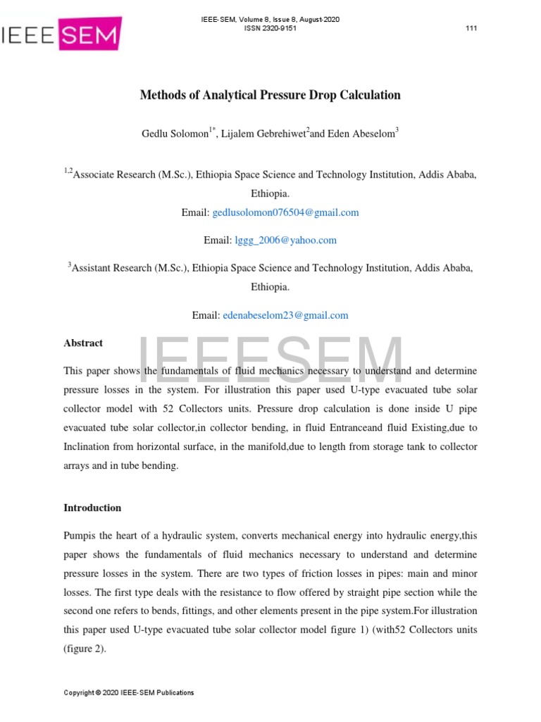 Analytical Pressure Drop in Solar Collectors | PDF | Reynolds Number ...