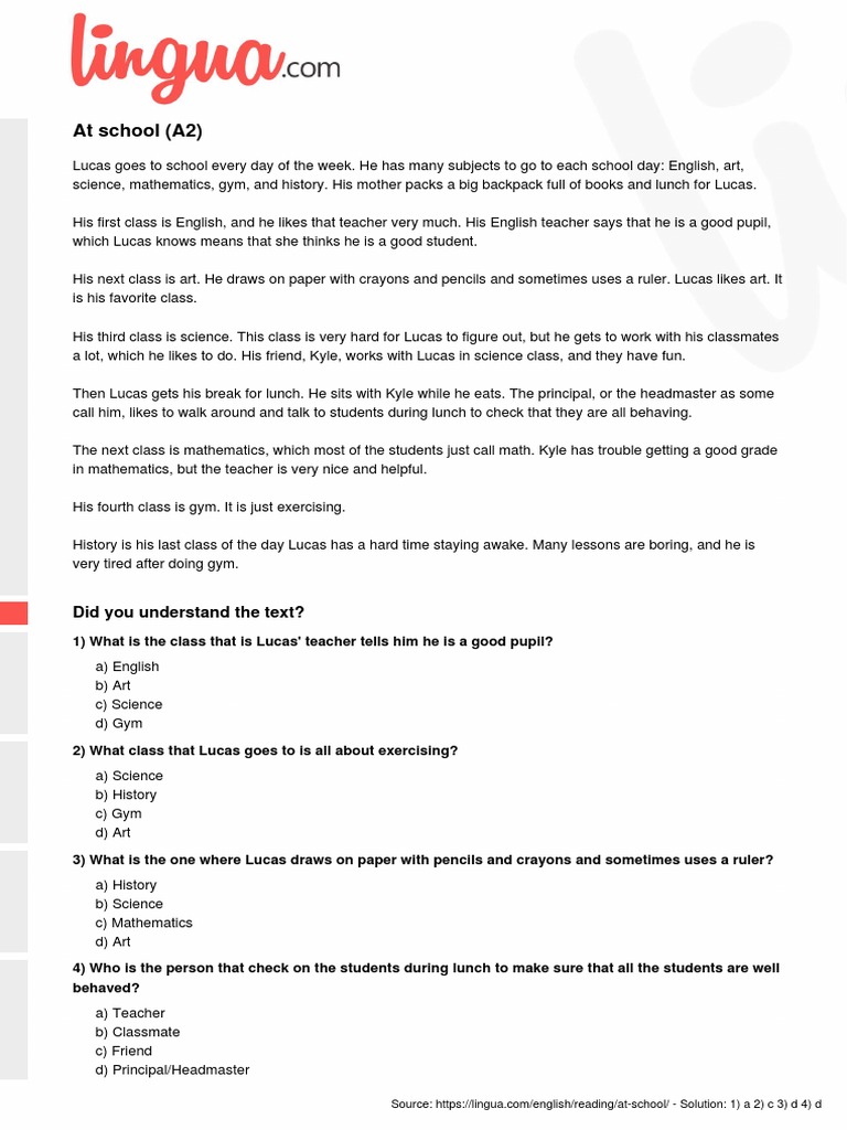 Lucas's School Day Activities Explained | PDF | Language Arts ...
