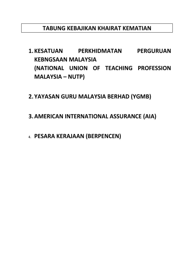 Tabung Kebajikan Khairat Kematian Pdf