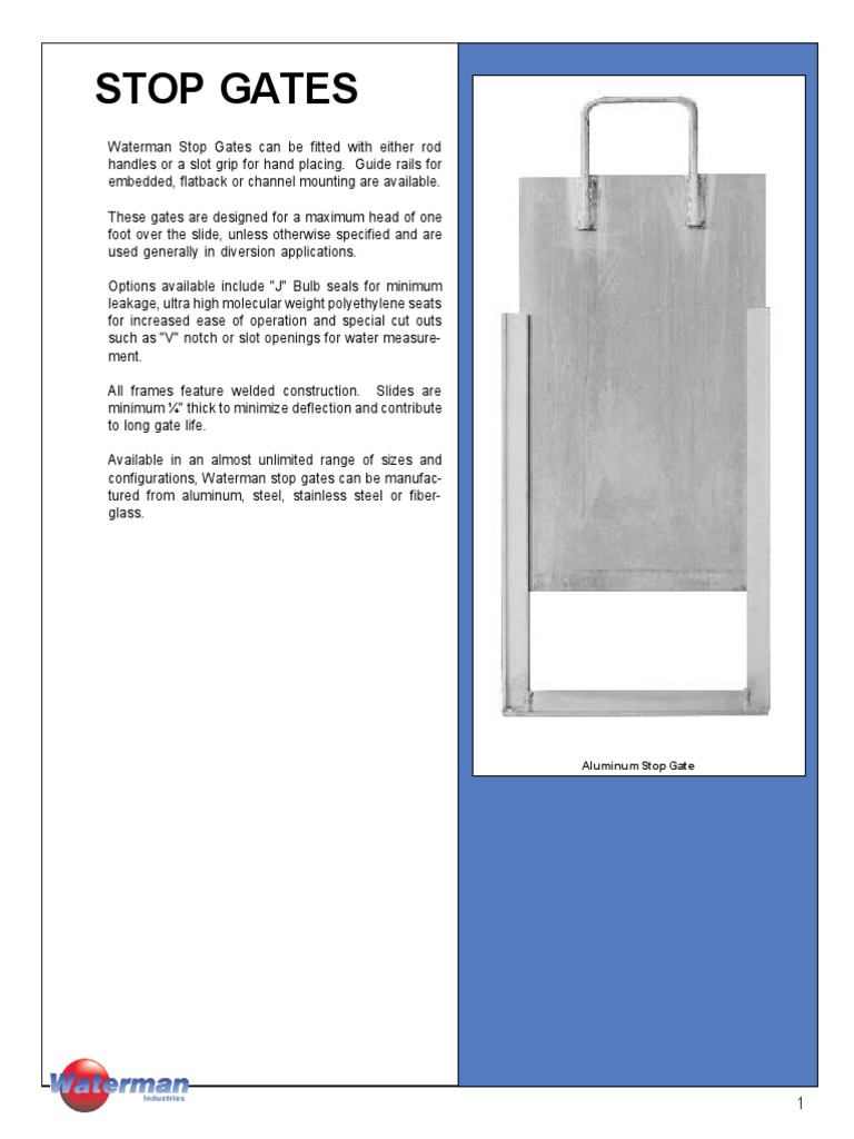 Waterman - Stop Gates Spec Sheet | Download Free PDF | Screw ...