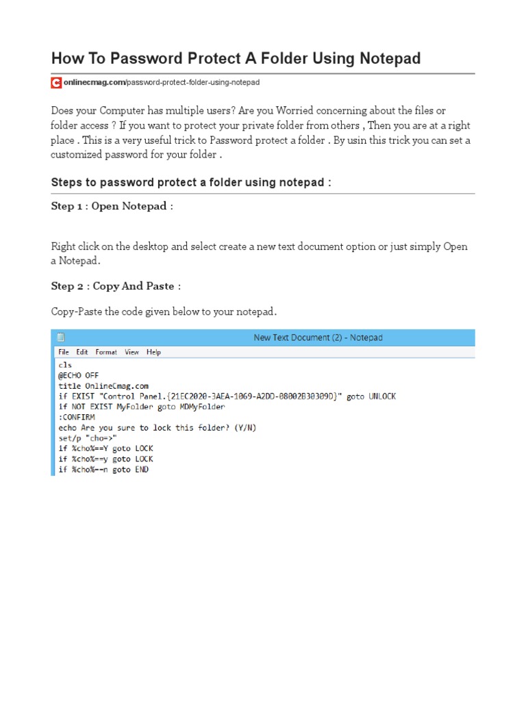 How To Password Protect Folder Simply Using Notepad | PDF | Computer ...