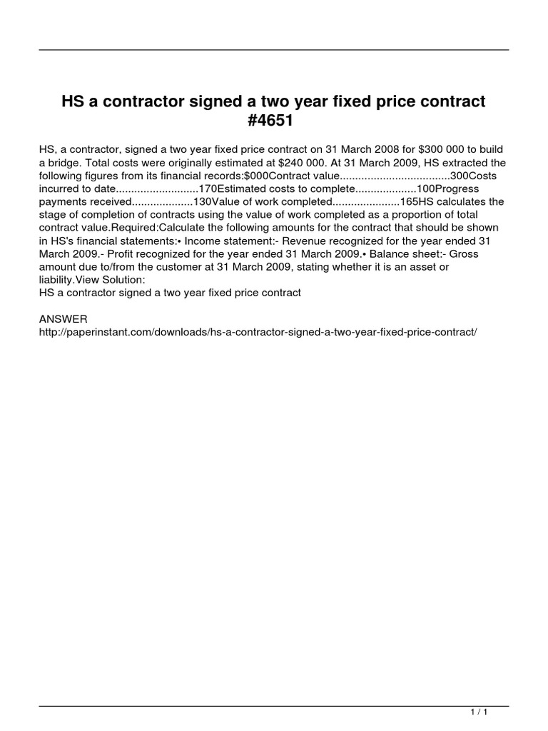 Hs A Contractor Signed A Two Year Fixed Price Contract | PDF
