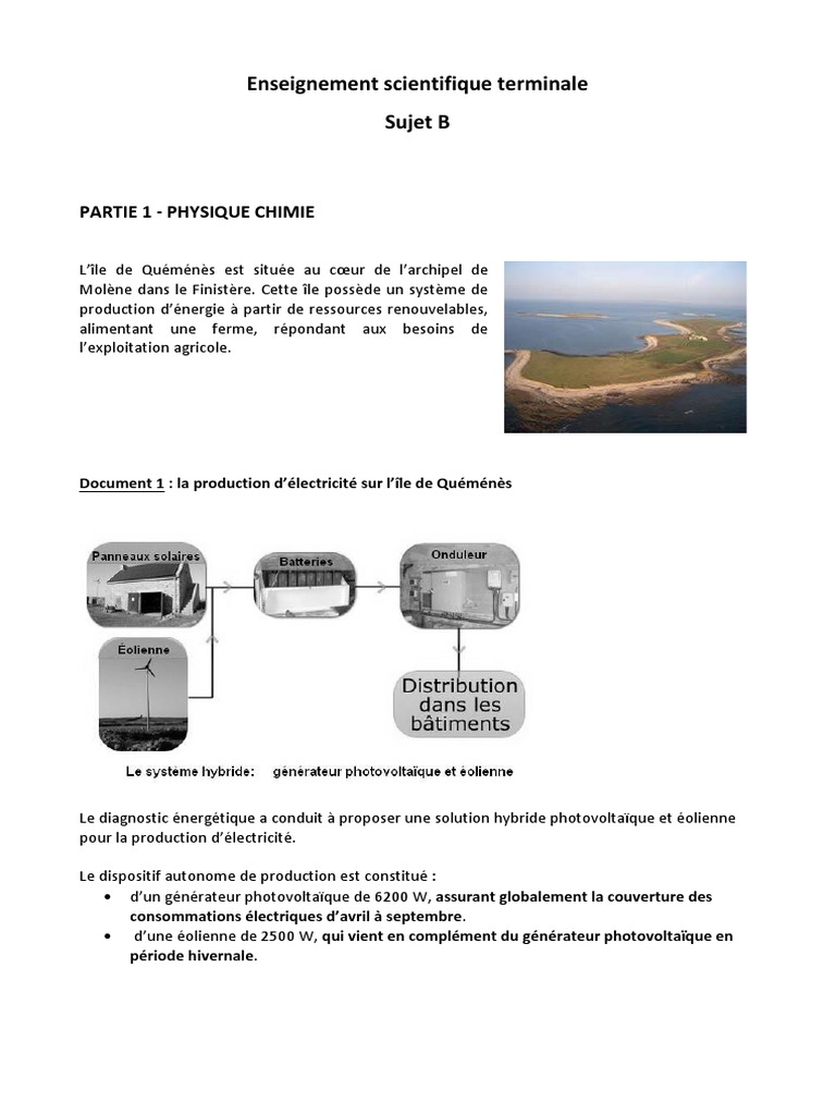 Le Futur Des énergies Terminale Exercices Corrigés BAC - Évaluation Commune (ex-E3C) - Sujet Et Corrigé D'enseignement  Scientifique - Niveau Terminale Générale N°2 | PDF | Énergie éolienne |  Changement climatique