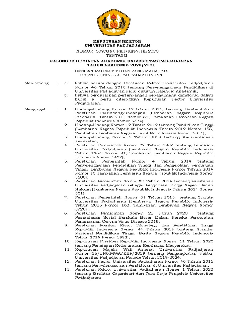 Kalender Kegiatan Akademik Universitas Padjadjaran 2020-2021 | PDF
