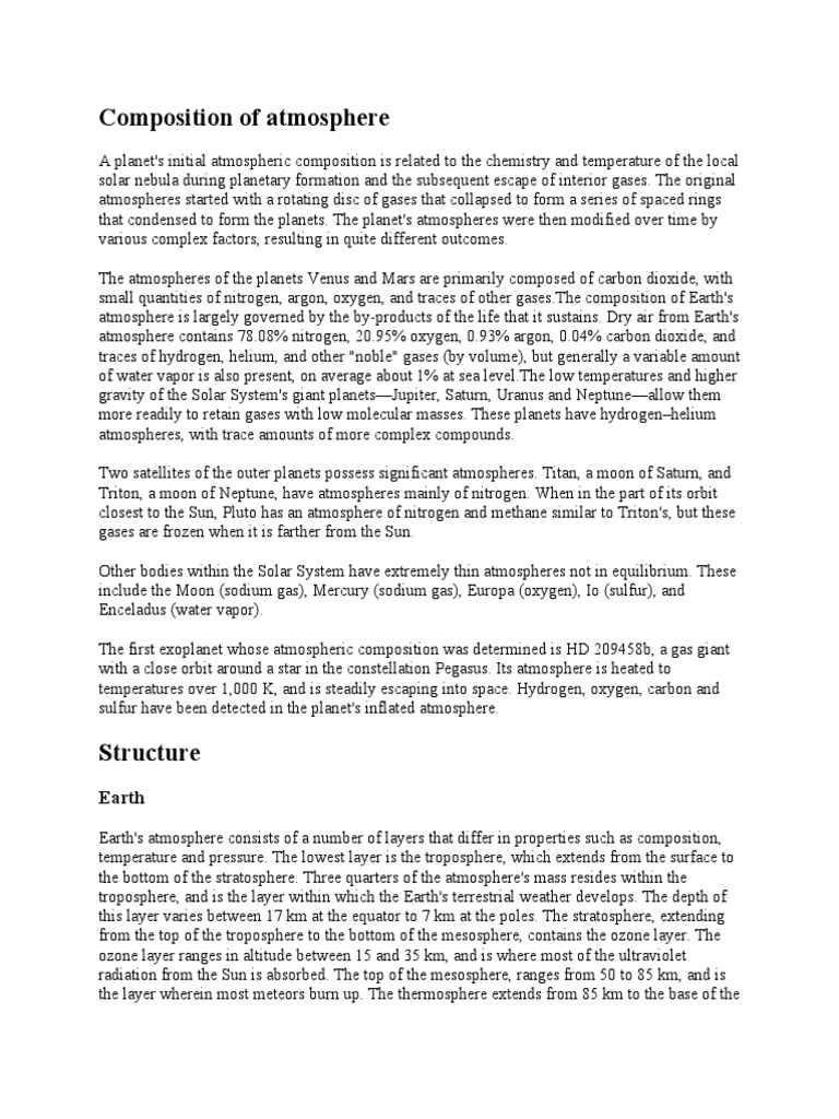 Composition of Atmosphere | PDF | Atmosphere | Atmosphere Of Earth