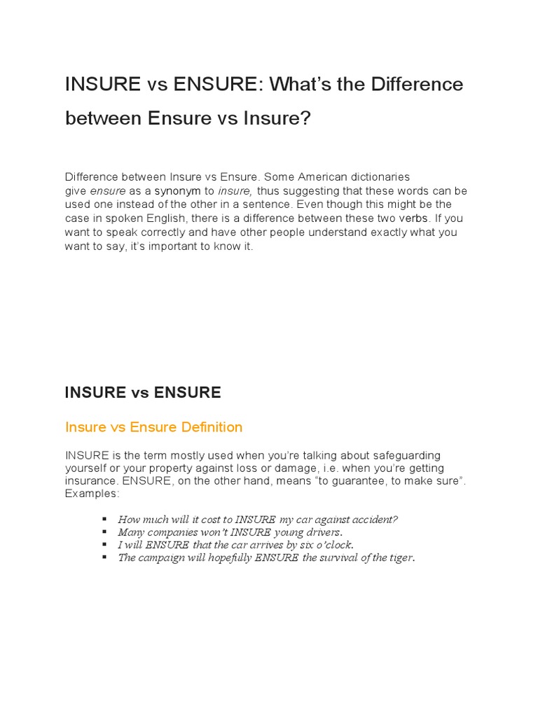 Insure Vs. Ensure: What’S The Difference? – BUVCJ