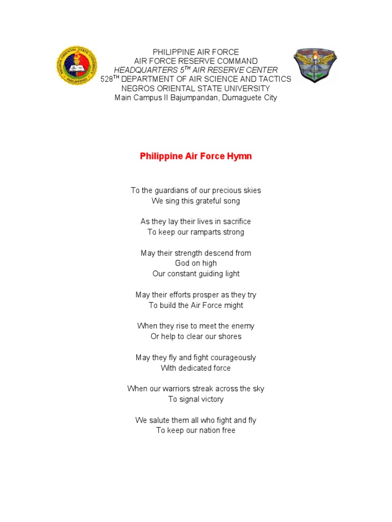 Philippine Air Force Hymn Headquarters 5 Air Reserve Center PDF