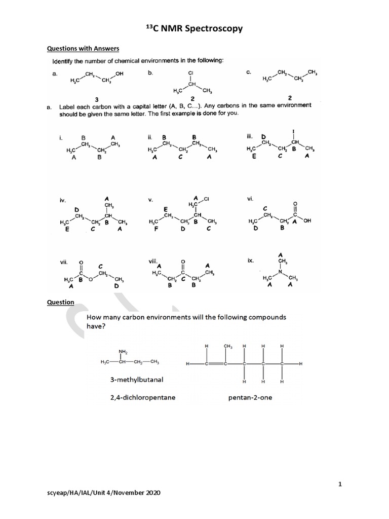Carbon13 NMR Spectroscopy Questions With Answers Unit 4 New Specs PDF
