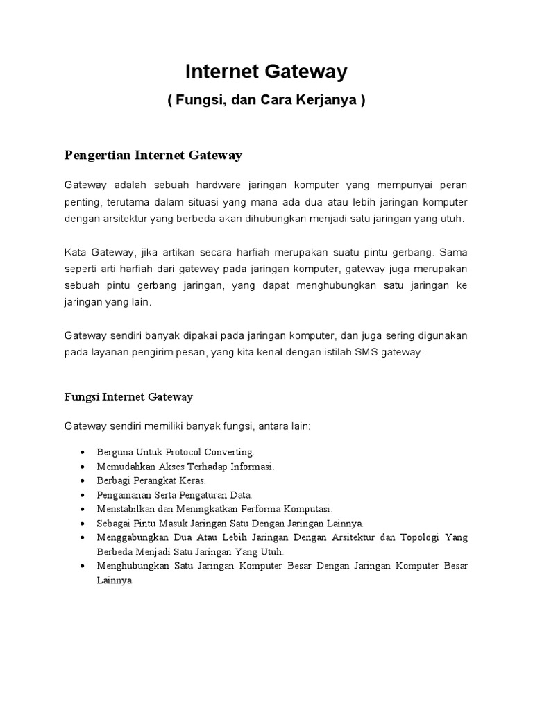 Fungsi dan Cara Kerja Internet Gateway | PDF | Bisnis | Komputer
