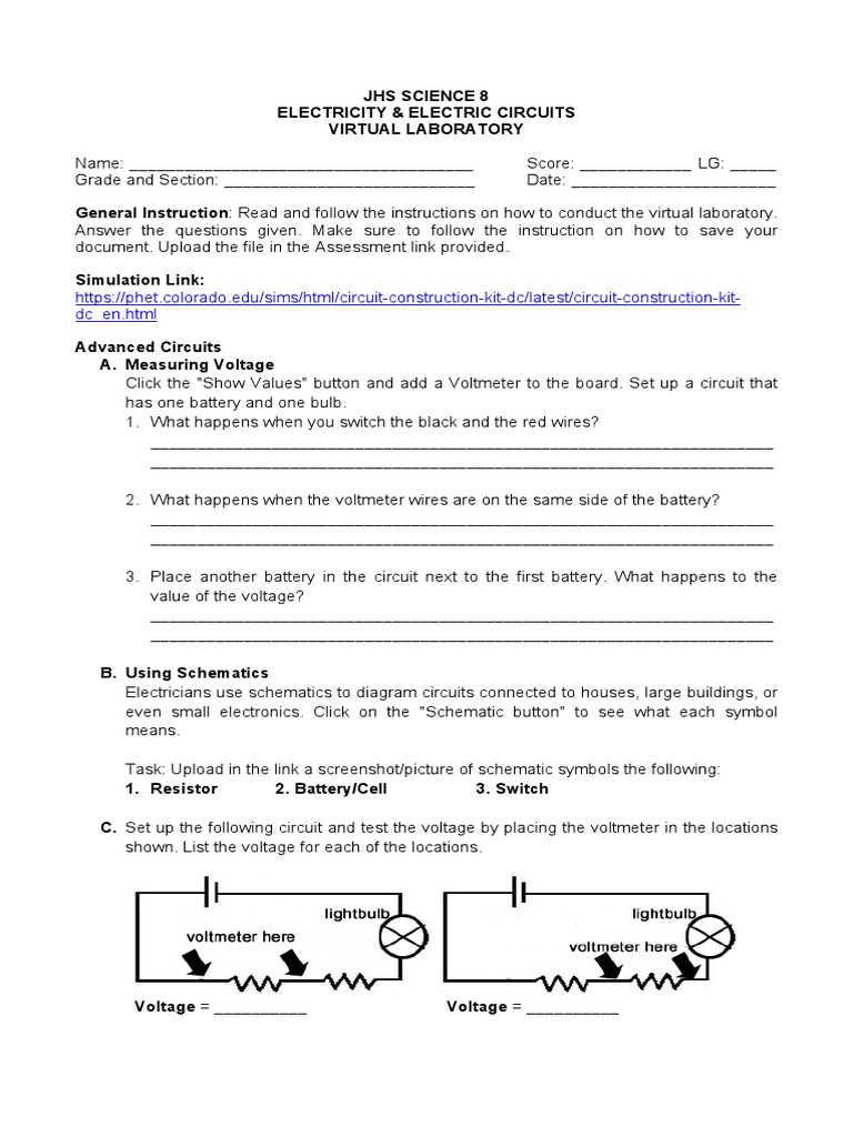 JHS Science 8: Virtual Lab on Circuits | PDF | Series And Parallel ...
