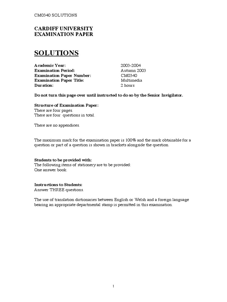 CM0340 Multimedia Exam Solutions | PDF | Data Compression | Sampling ...