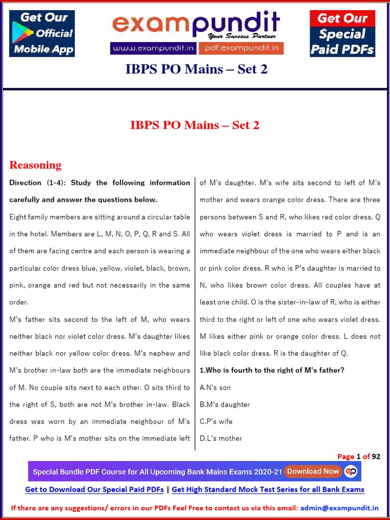 IBPS PO Mains Reasoning Set 2 PDF | PDF | Area | Sustainability