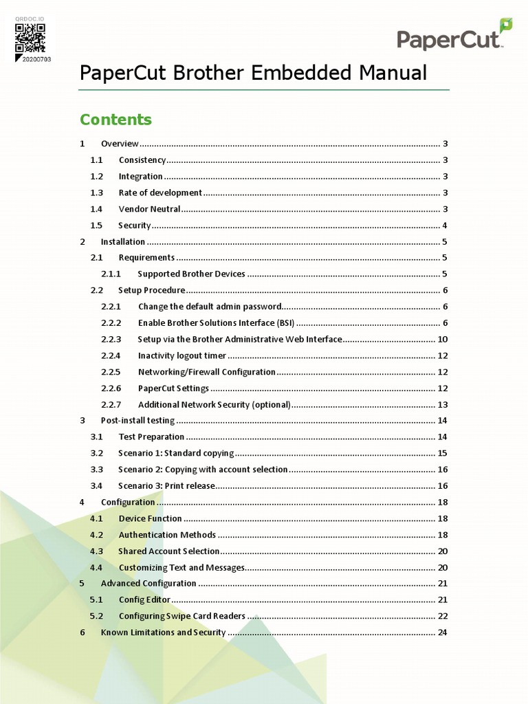Papercut Brother Embedded Manual PDF Personal Identification Number