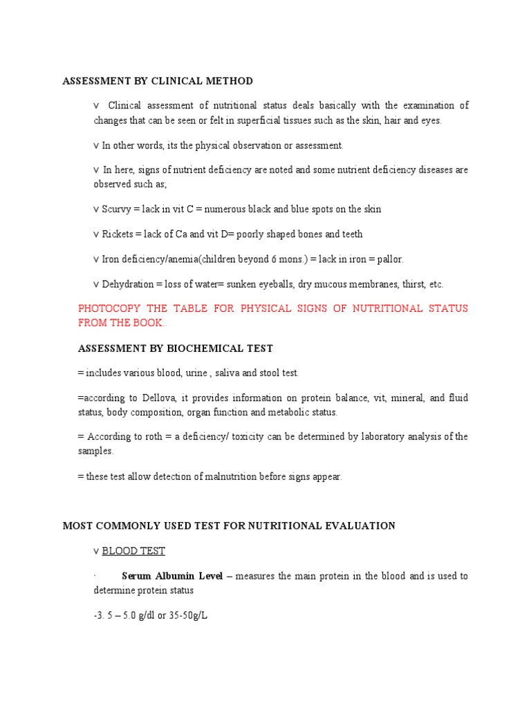 Clinical Nutritional Assessment Methods | PDF | Creatinine | Medical ...