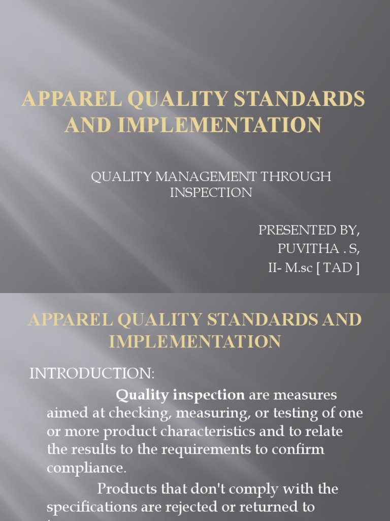 Apparel Quality Standards and Implementation PDF Verification And