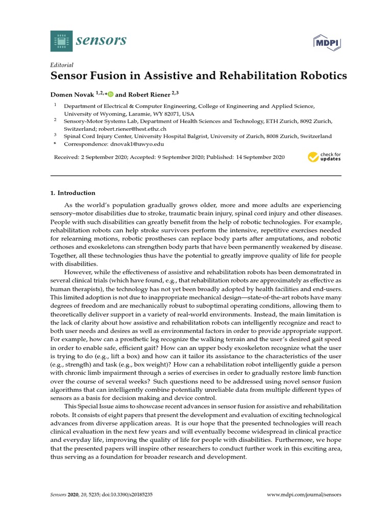 Sensors Editorial Sensor Fusion2020 PDF Prosthesis Physical