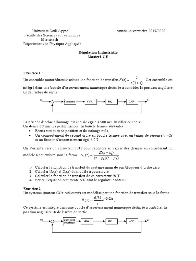 Correcteur RST pour asservissement numérique | PDF | Automatisation ...