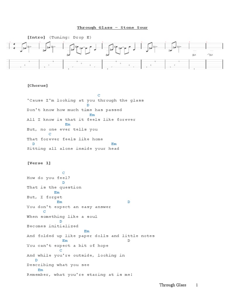Through Glass Stone Sour Download Free PDF Songs Musical