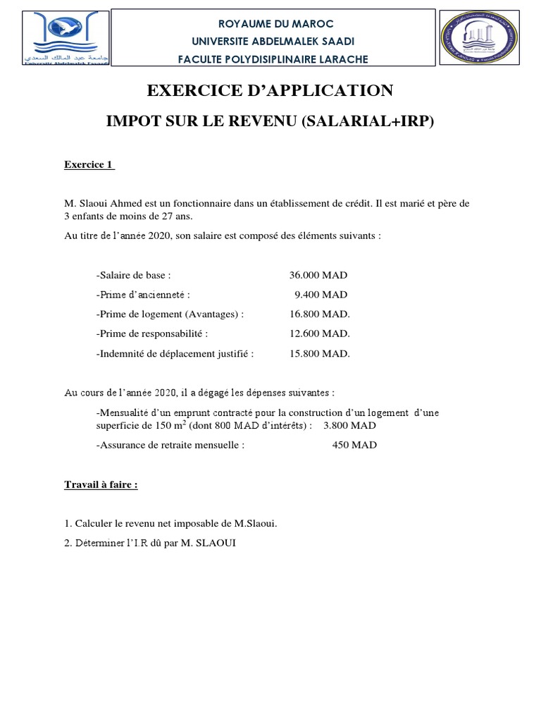 Calcul de l'impôt sur le revenu 2020 | PDF | Économie | Revenus