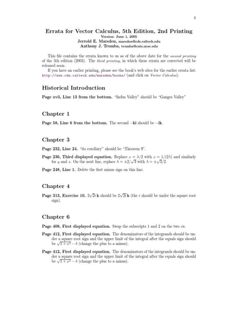 Errata for Vector Calculus 5th Edition | PDF | Technology & Engineering