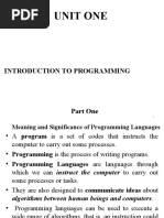 Unit One: Introduction To Programming