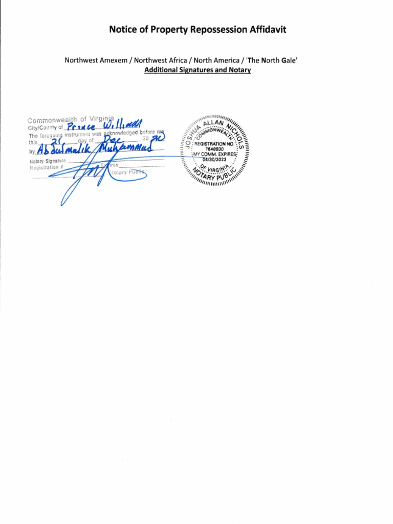Property Repossession Affidavit Notice | PDF