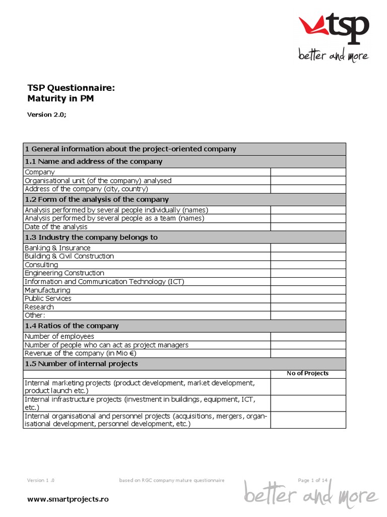 TSP Company Mature - Questionnaire | PDF | Project Management | Audit