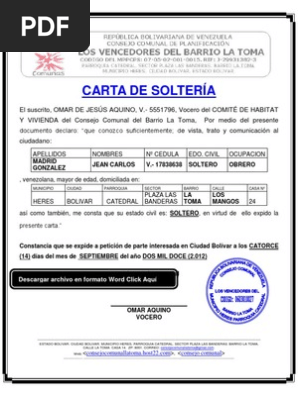 Carta De Solteria Pdf