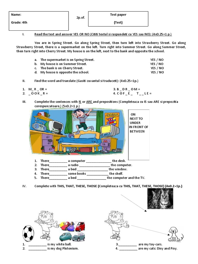 4th Grade English Test Paper | PDF | Linguistic Typology | Linguistic ...