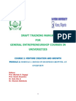 Draft Training Manual FOR General Entrepreneurship Courses in Universities