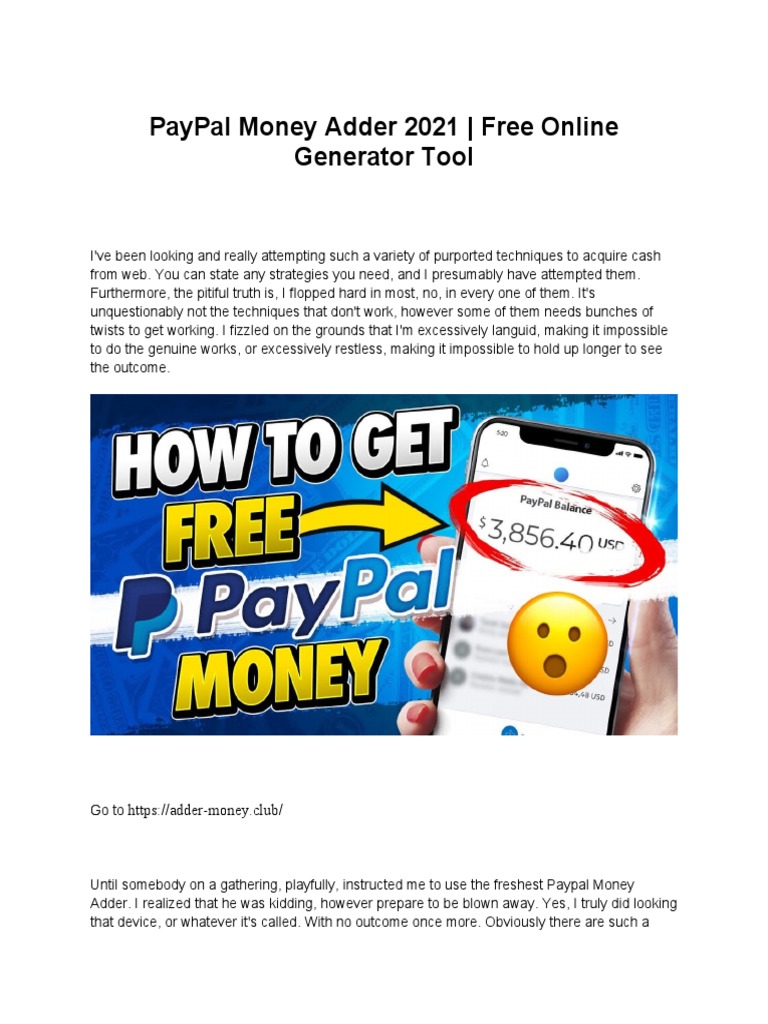 PayPal Money Adder 2021 Free Online Generator Tool | PDF