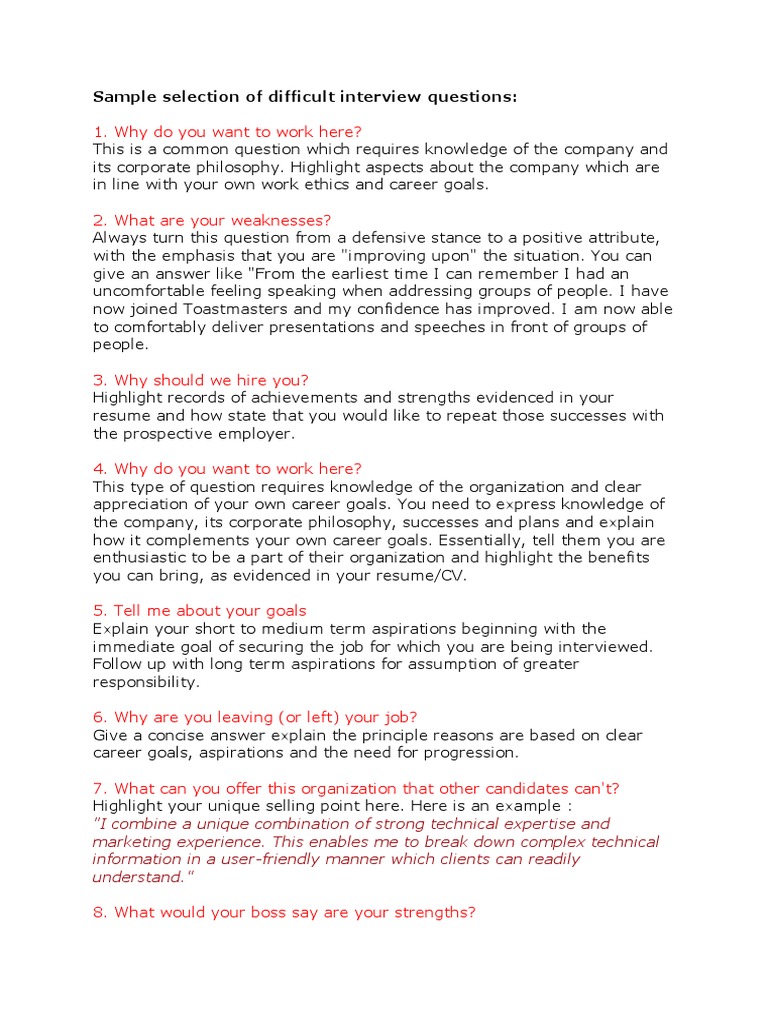 Top 10 Tough Interview Questions | PDF | Computing And Information ...