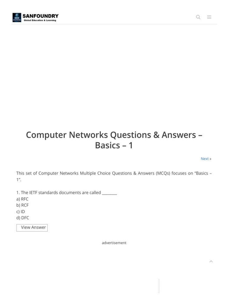 Computer network basics questions answers sanfoundry pdf