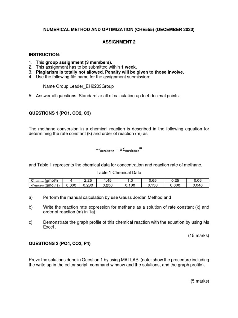 Assignment 2 Matlab Pdf Numerical Analysis Reaction Rate Constant