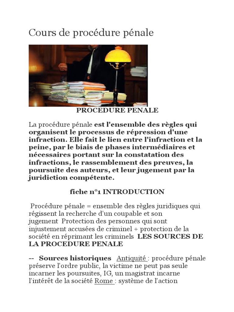 Cours de Procédure Pénale | PDF | Enquête préliminaire en procédure ...