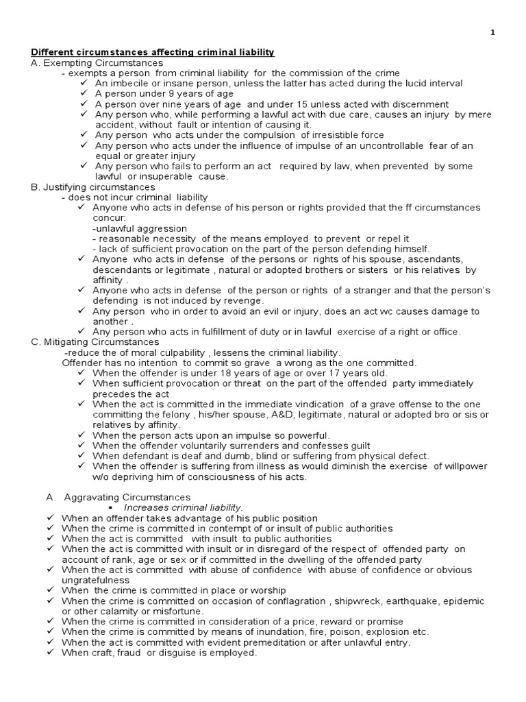 Circumstances Affecting Criminal Liability | PDF | Crime & Violence ...