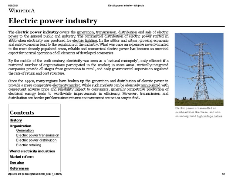 Overview of the Electric Power Industry | PDF