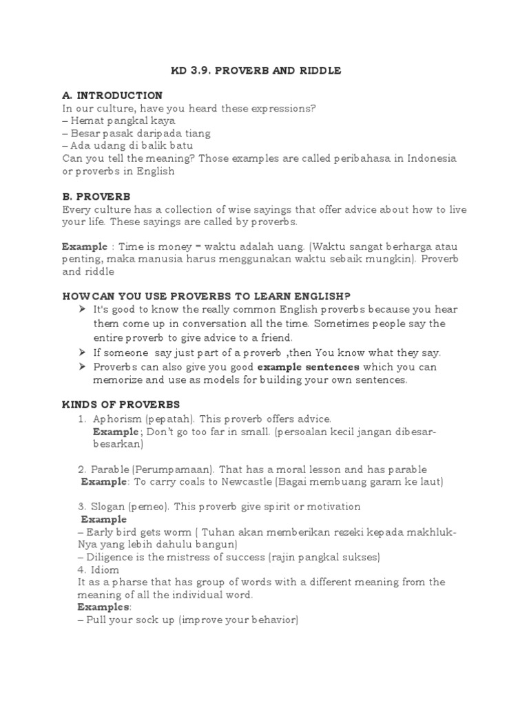 KD 3.9 Proverb and Riddle | PDF