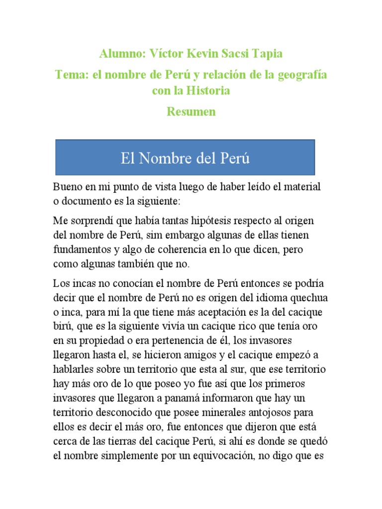 Origen del Nombre Perú y su Historia | PDF