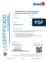 Certificado compatibilidad fertilizante orgánico Pantera Pellet