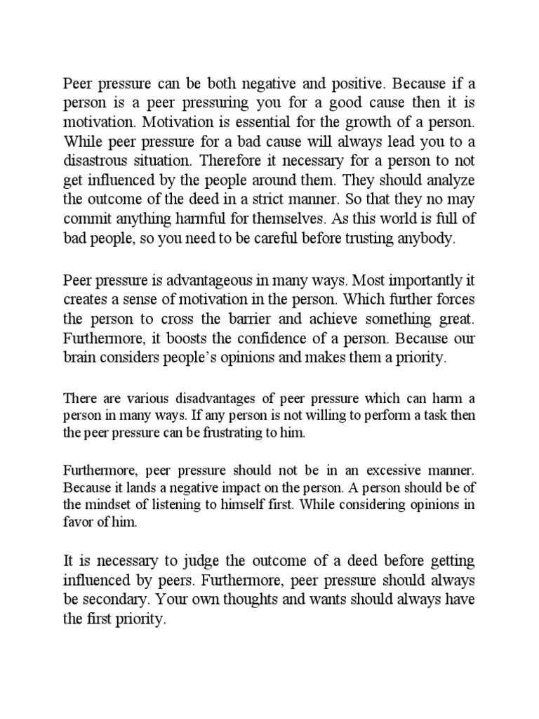 Positive and Negative Peer Pressure Effects | PDF | Self-Improvement