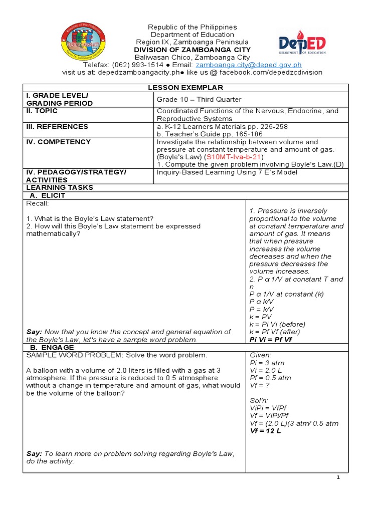 Grade 10 Lesson on Boyle's Law | PDF | Earthquakes | Gases