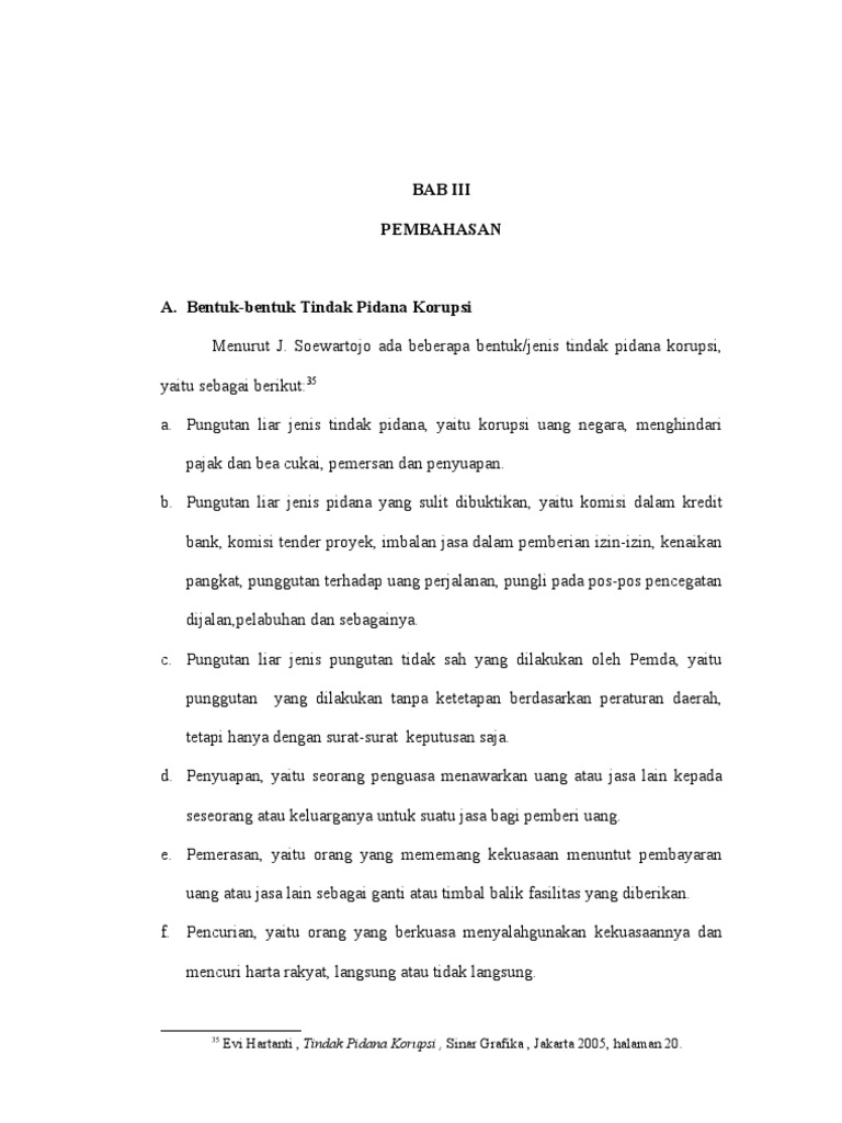 Bab Iii Pertanggungjawaban Pidana Dalam Tindak Pidana Korupsi Bentuk Bentuk Tindak Pidana Korupsi