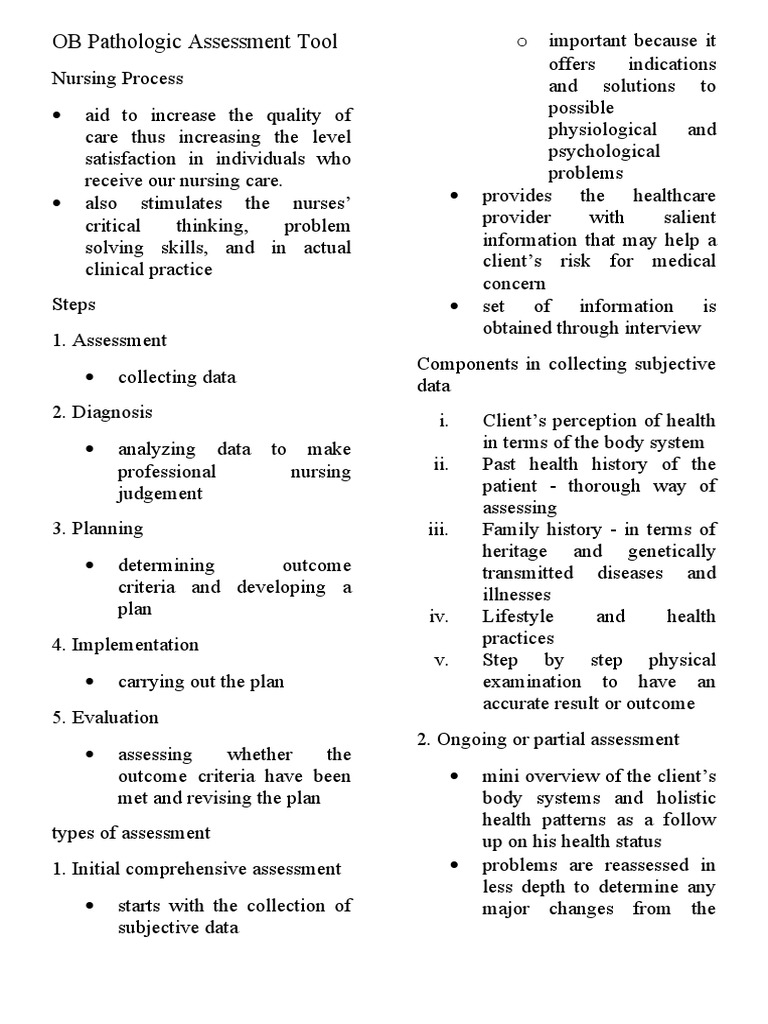 OB Pathologic Assessment Tool Guide | PDF | Physical Examination ...