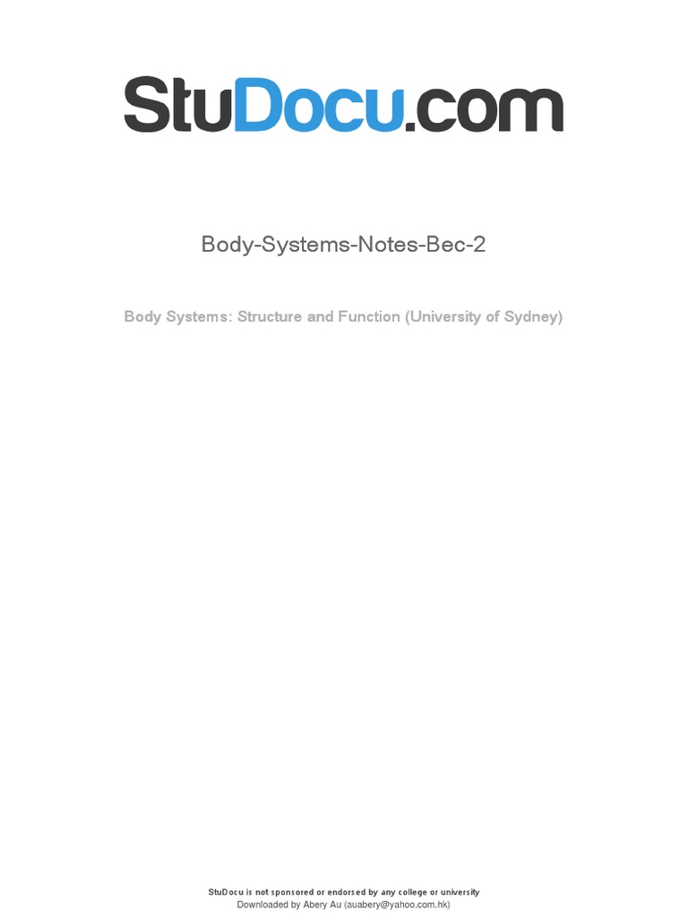 Lecture Notes - BIOS1170B (Body Systems - (Structure and Function ...